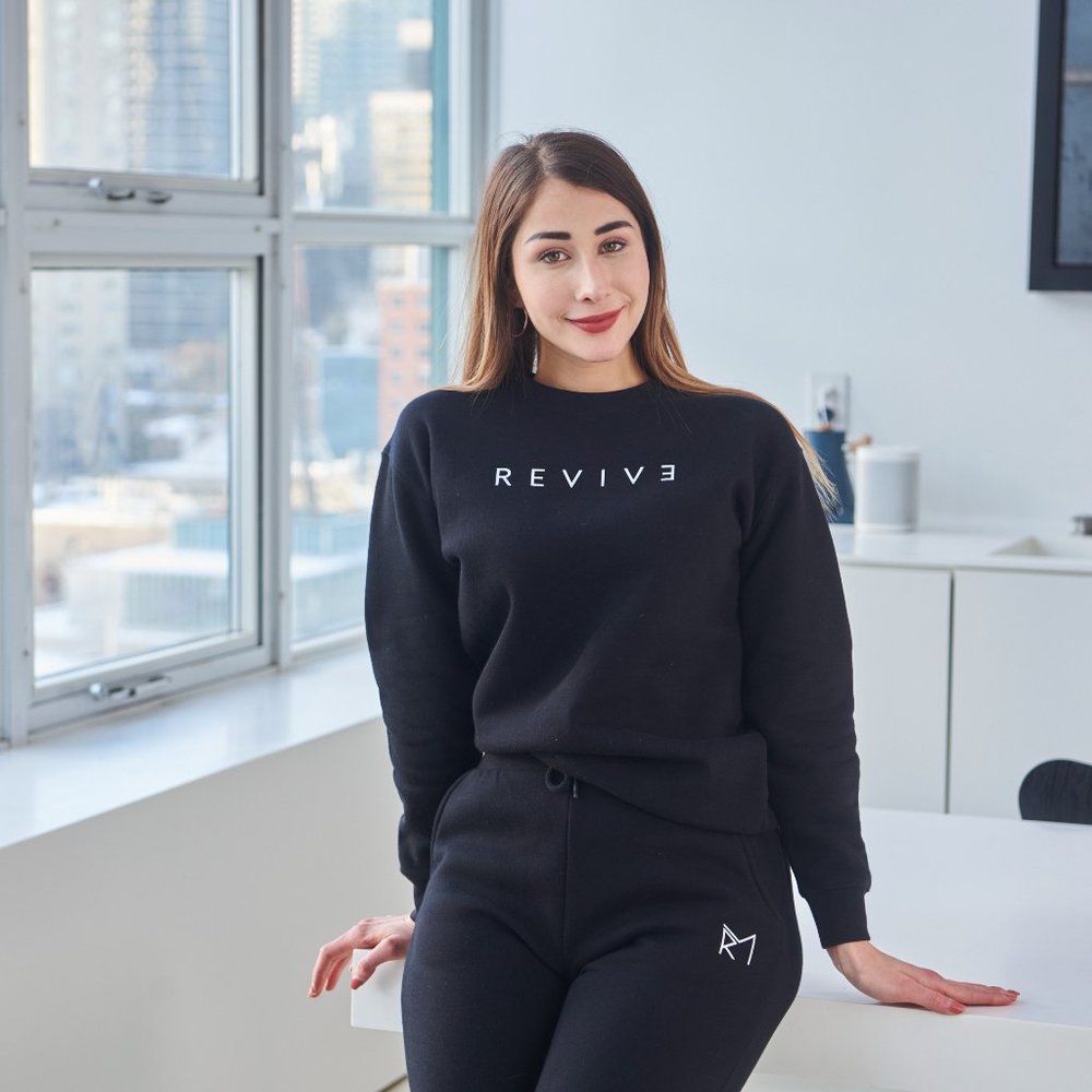 Revive Loungewear. Two Piece Lounge Set, Crewneck Sweatshirt and Jogger - Black